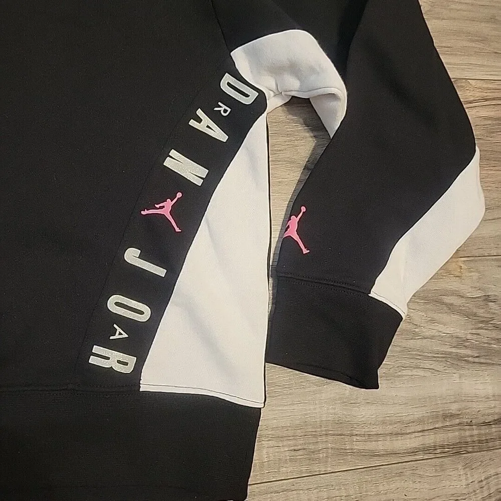 Air Jordan Sweater Girls XL Black Pink‎ Jumpman Logo Pullover Fleece Sweatshirt